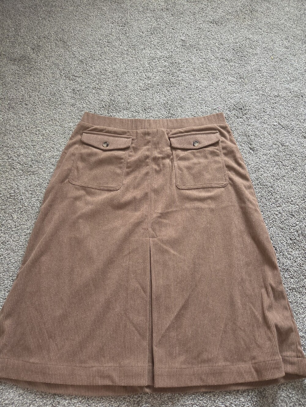 HALARA Tan Corduroy A-Line Midi Skirt with Front Pockets